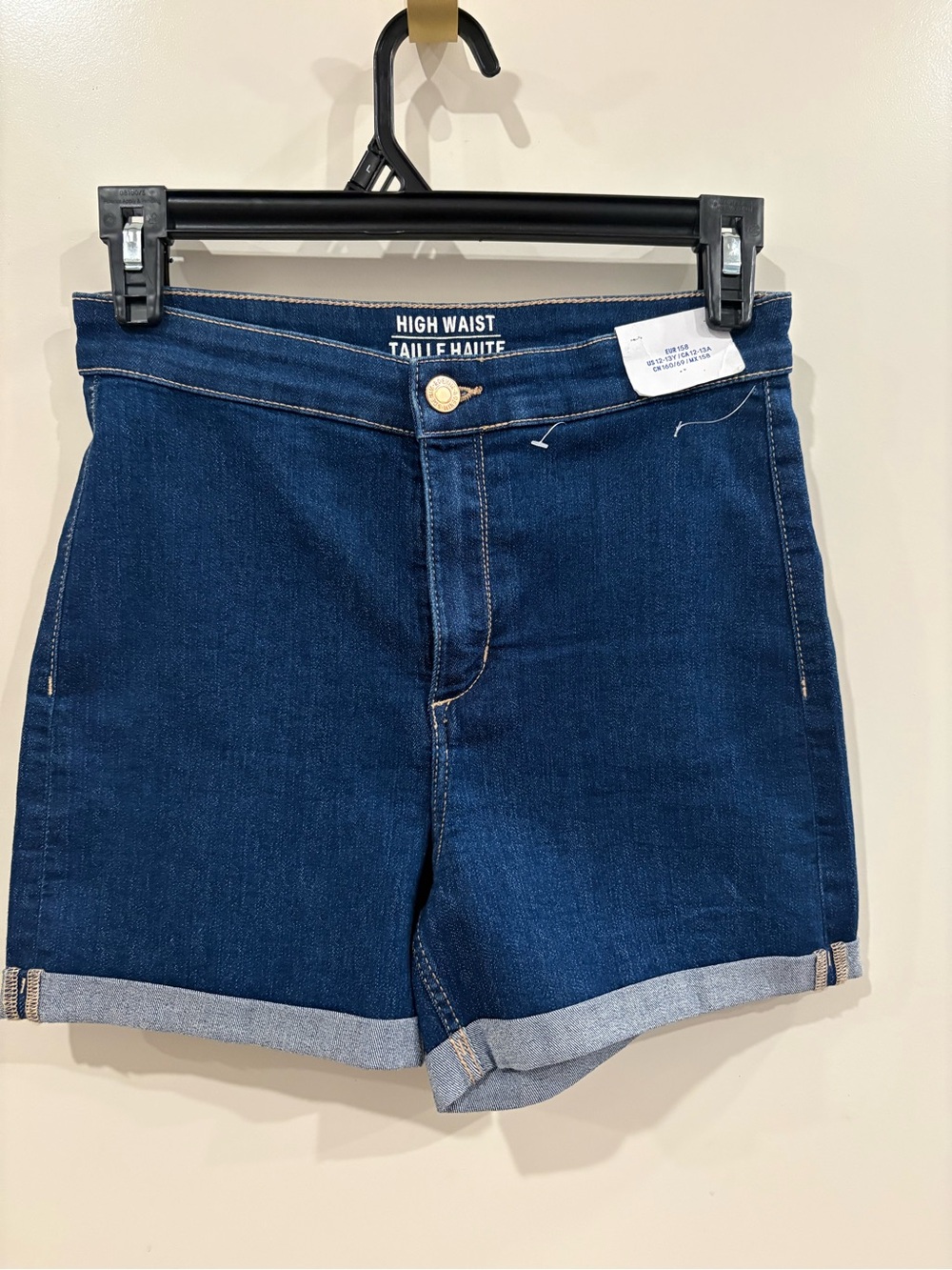 High Waist Taille haute Dark Blue Denim Shorts - Women